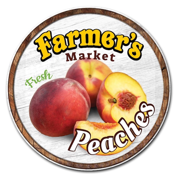 Corrugated Plastic Sign With Stakes 16in Circular-Farmers Market Peaches, C-16-CIR-WS-Peaches